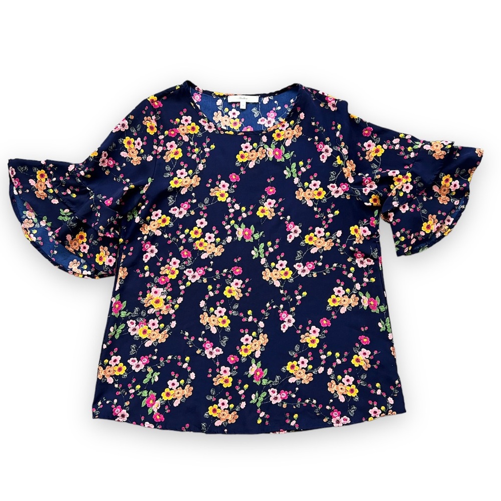 Andree by Unit Two Tiered Ruffle Sleeve Top Floral Prints Size S